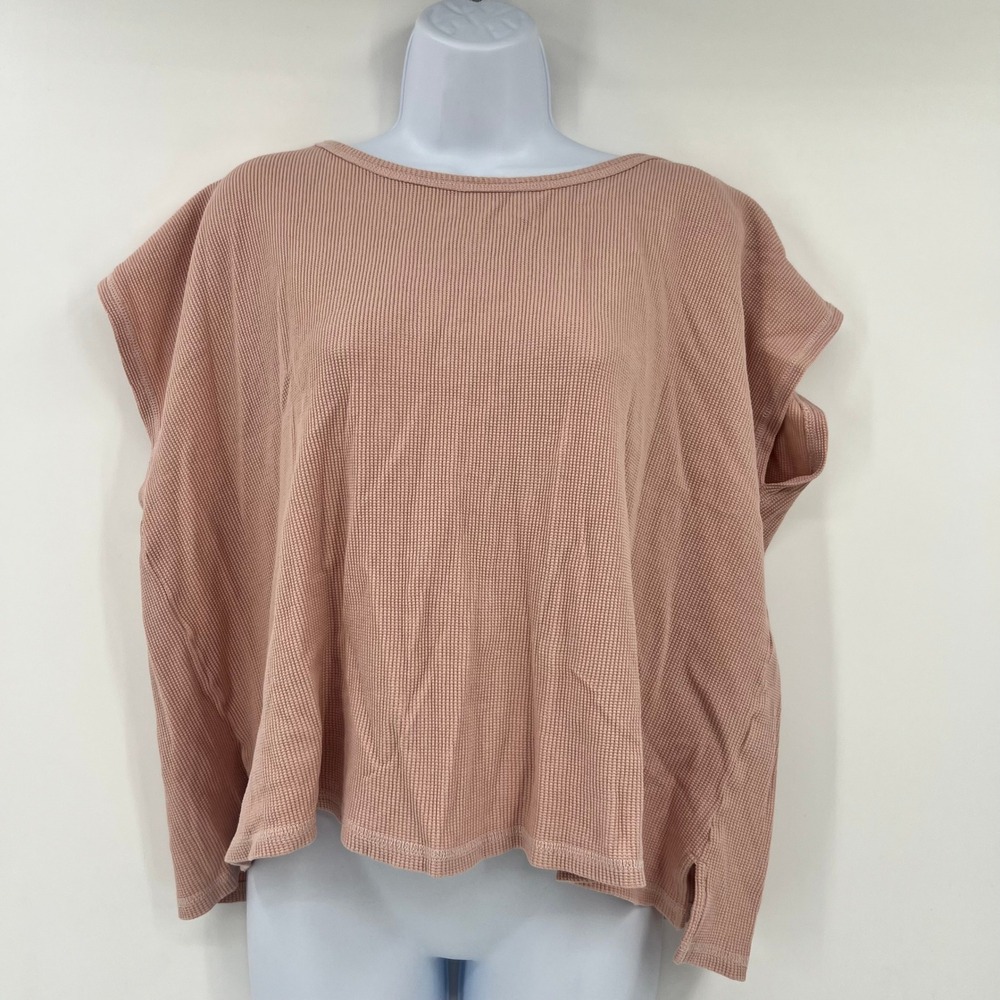 Eileen Fisher Women Large Pink Organic Cotton Waffle Knit Boxy Top